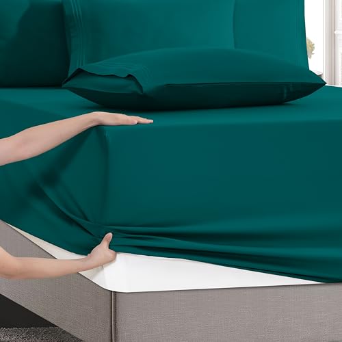 Image of Mocassi Luxury 4-Piece Sheet Set, Ultra Soft 1800 Premium Hotel Quality Microfiber Sheet Set, Fits Mattresses Up to 18 to 24 Inches Extra Deep Pocket - Breathable and Secure Fit, Twin, Marine Blue