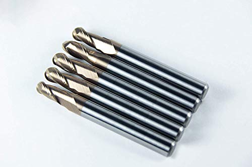 Image of Carbide Ball Nose End Mill for CNC Machine Milling Tools, for Alloy Steels /Hardened Metals - 2 Flute - 55HRC TiAlN Coated (5Pcs, 1 /4)