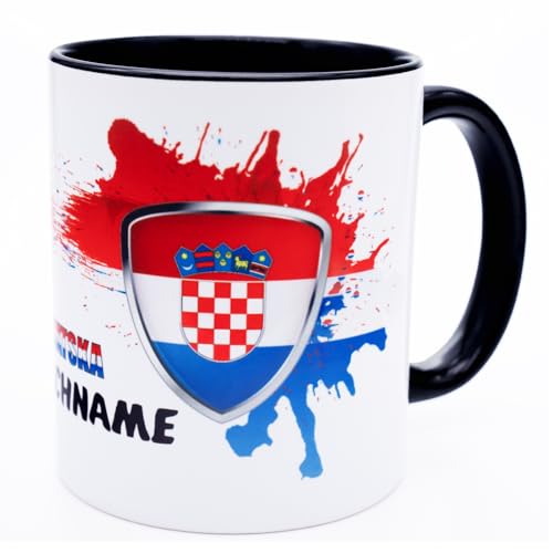 Kroatien Hrvatska Tasse mit Namen personalisiert Croatia Wappen kroatische Produkt 2026 Flagge Fahnen Fanartikel Getränke Becher Geschenk Mann Šalica Geburtstag Hrvatski Kupa Fussball Keramik 330 ml