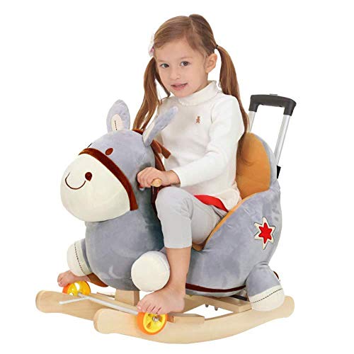 XMJ Mecedora Niño Caballo balancín de Madera de Juguete de Felpa Vespa Cesta Oscilaciones del niño de Entrenamiento del Equilibrio Ruedas Mecedora música Suave y una Silla gorilas