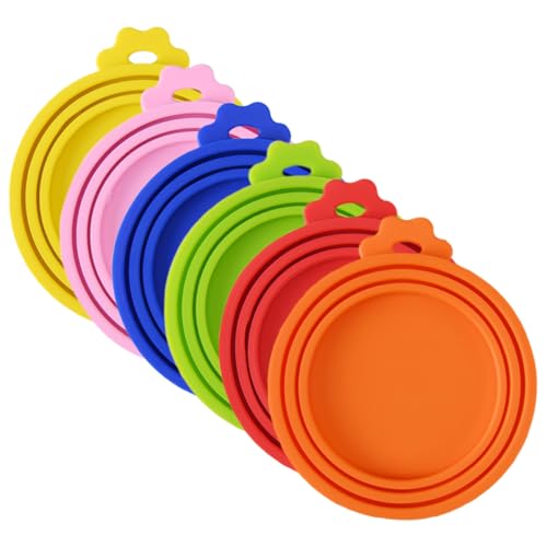 BRIGHTFUFU 6 Pack Reusable Silicone Can Lids Pet Food Covers for Dog Cat Cans Yogurt Jar Sealer