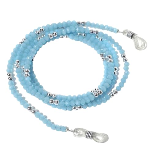 BARBUDDY Face Mask Chain Necklace Holder lanyard Unisex Mask Strap, Anti-lost Mask Leash, Stylish Sunglass Reading Eyeglass Cord Adjustable End Glasses Holder(70 cm SKY BLUE AND SILVER beads chain)-image-48