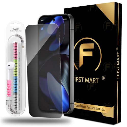 Image of FIRST MART Borderless Privacy Tempered Glass for Google Pixel 9 & Pixel 9 Pro with Cable Protector | Anti-Spy Edge-to-Edge Screen Guard, Case-Friendly | Pack of 1