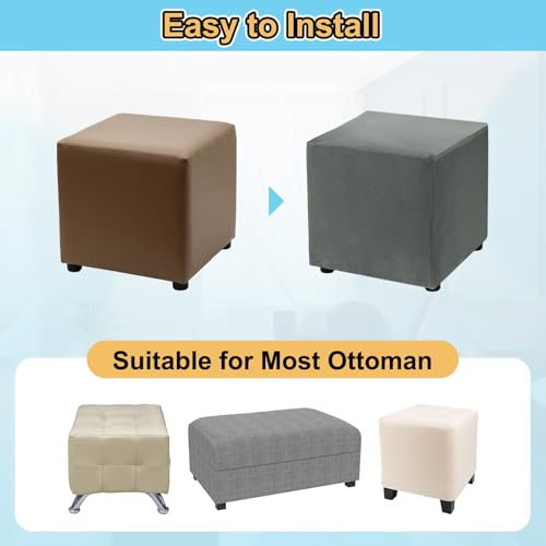 Housse de pouf extensible pour rénover un repose-pieds usé gris - 5