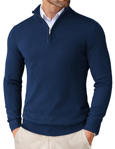 Image of COOFANDY Men's Quarter Zip Up Sweaters Slim Fit Lightweight Mock Pullover