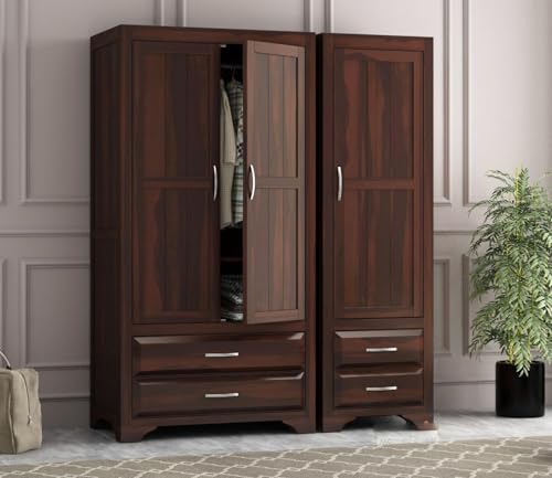 Image of Solid Sheesham Wood Wardrobe Storage | Almirah for Bedroom - Solid Wood Large Cupboard | (C-Walnut)
