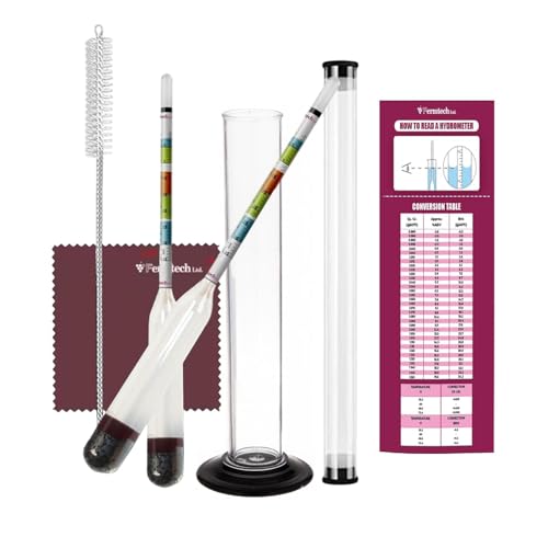Fermtech Glass Triple Scale Hydrometer Kit – Test ABV, Brix, Gravity for Wine, Beer, Mead & Kombucha, with Microfiber Cloth & Storage Case, Easy Home Brewing Tool for All Experience Levels (Hydro+Jar)