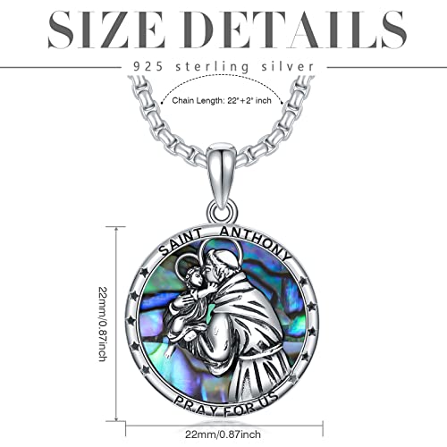 Shusukue Saint Anthony Necklace With Abalone Shell 925 Sterling Silver St Anthony Pendant Necklace Religious Medal With Prayer Pendant Amulet Jewelry Gifts For Men Women Boys Girls #TOP5