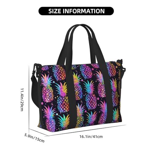 Laptop Tote Bag for Women Work - Pink Tropical Pineapple Print Weekender Overnight Bags for Women Travel, Gym Duffle Bag for Men, Personal Item Crossbody Travel Bags for Men Carry On2