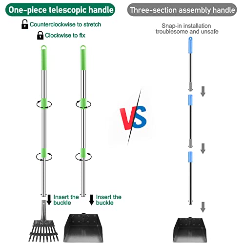Image of TNELTUEB Dog Pooper Scooper, Metal Pet Poop Tray and Rake with Long Stainless Handle Best Bin with Rake for Large Dog (2 Pcs Green)