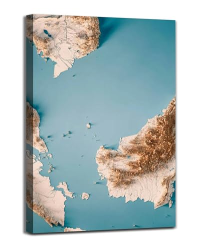Malaysia 3D Render Topographic Map Canvas Wall Art 20x30