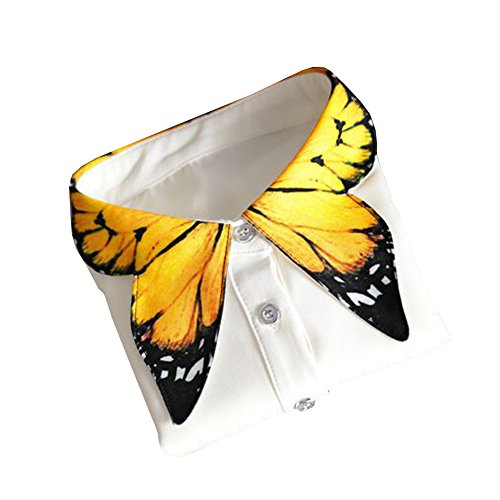 Shinywear Novelty Yellow Butterfly Shape Decorative Collar Shirt Blouse for Women Girls