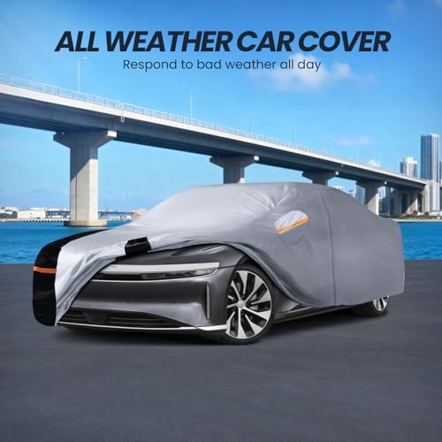Image of Multi-Layer Car Cover Custom Fit for Lucid Air(EV) (2021-2026), 100% Waterproof All Weather for Automobiles, Gift with Towel, Heavy Duty Car Covers for Rain Sun UV Protection with Door Zipper.
