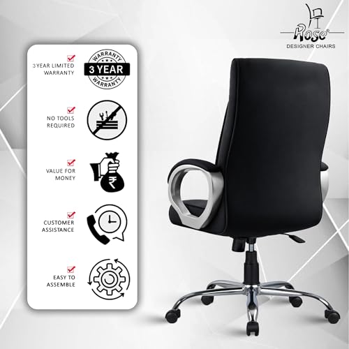 Image of ROSE Kyoto Orthopedic Boss Chair with 3 Years Brand Warranty, Ergonomic Executive Chair Seat, Metallic Base | High Back (Black, Fabric)
