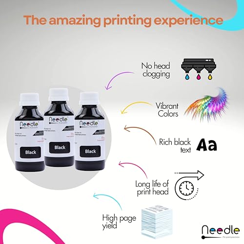 Needle 3x100gms Cartridge Refill Ink | Made in India | Compatible with Inkjet Printers | Easy Ink Refilling Solution (Black)