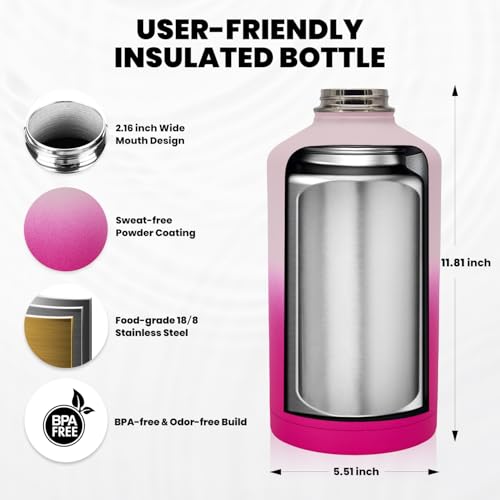 Image of RAYMYLO One Gallon Water Bottle Insulated, Triple Walled Vacuum Stainless Steel (Cold for 48 Hrs), Leak Proof & Non-BPA, Large Water Flask Jug with Paracord Handle & Straw Spout Lids