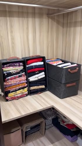 Image of Storage Box and Organiser for Clothes | Cloth Organizer for Storage | Clothes Wardrobe Organizer for Storage | Fits in Small Closet & Room Corner | Pack of 6, Grey