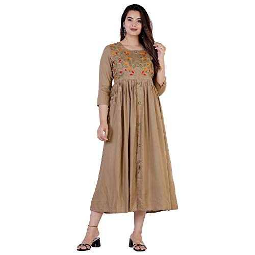 Image of DMP FASHION Women' s Rayon Classy Embroidery Work Flared Kurta