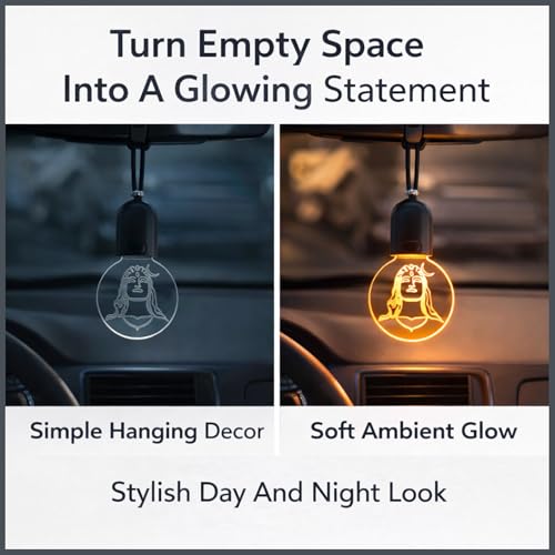 Image of YOURKARTS.COM Car Rear View Mirror Hanging LED Adiyogi Shiva Light, USB Rechargeable Car Hanging Pendant, Spiritual Car Interior Decoration Accessory (Warm Light)