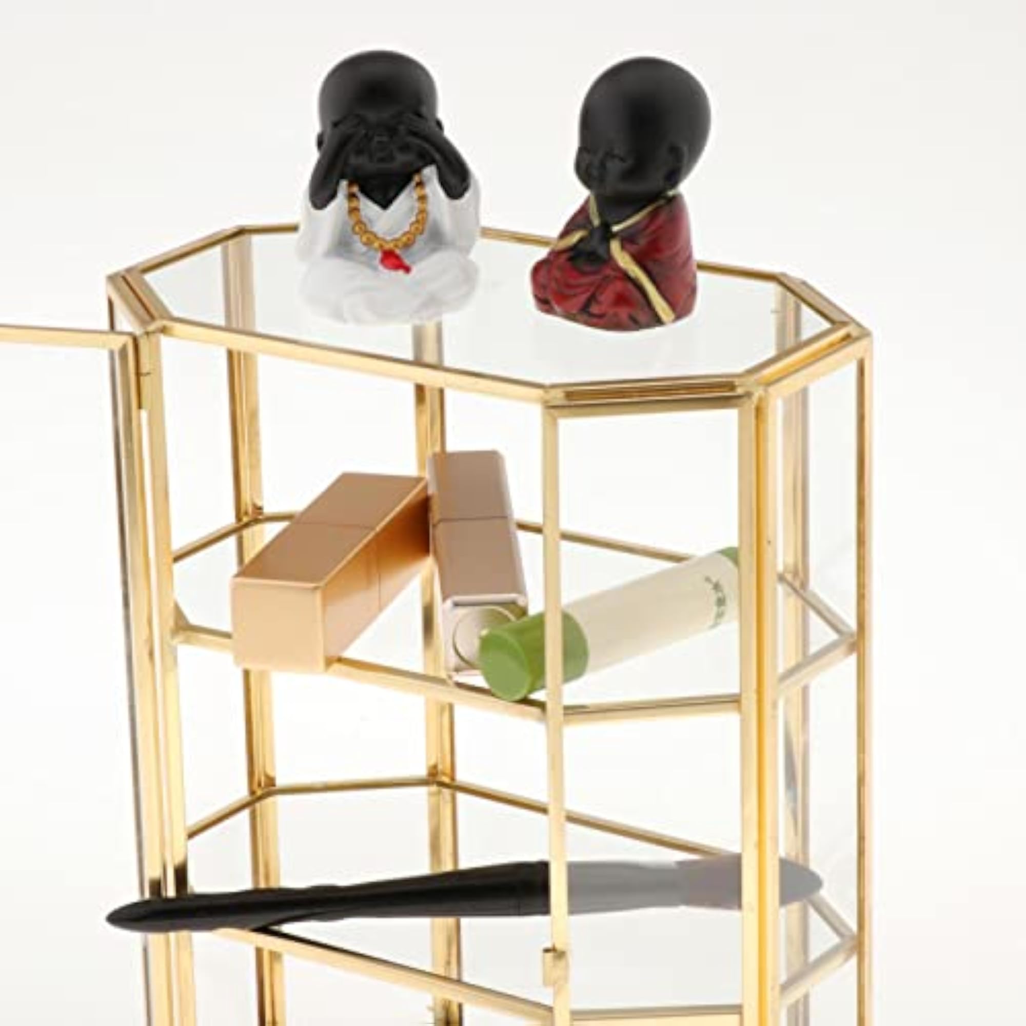 3-Tier Polygon Jewelry Trinket Glass Gold Box