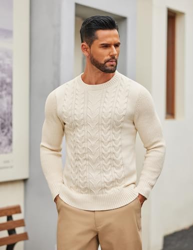 COOFANDY Mens Cable Knit Sweater Casual Long Leeve Crewneck Pullover Sweaters Twist Textured Fisherman Sweater2