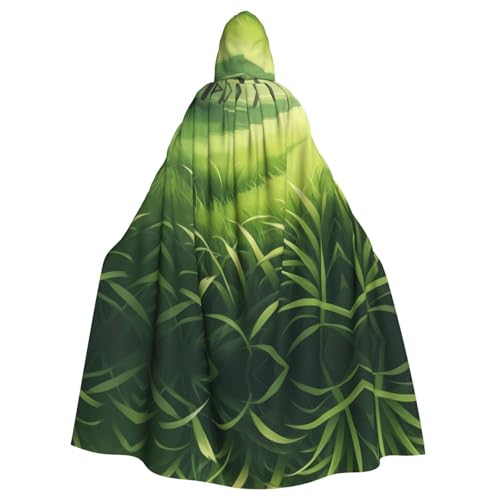 Cape à capuche imprimé herbe verte, déguisement adulte homme femme