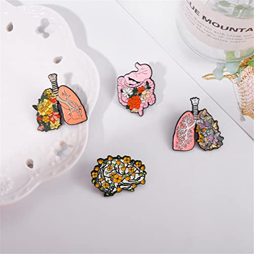 Ulricar 5Pcs Floral Organ Enamel Pins Pink Brain Lung Intestines Stomach Human Organs Flowers Anti-Light Brooches Lapel Badges Cartoon Plant Metal Badge Enamel Pin Jewelry Gift For Kids Friends #TOP5