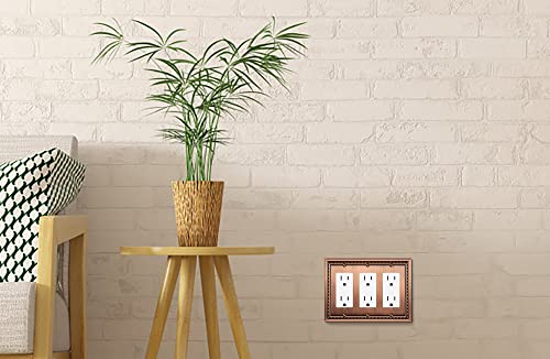 Image of Henne Bery Sunken Pearls Heavy Duty Decorative Wall Plate Switch Plate Outlet Cover (Triple Decorator, Antique Copper)
