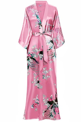 BABEYOND Women's Kimono Robe Long Robes with Peacock and Blossoms Printed Kimono Nightgown
