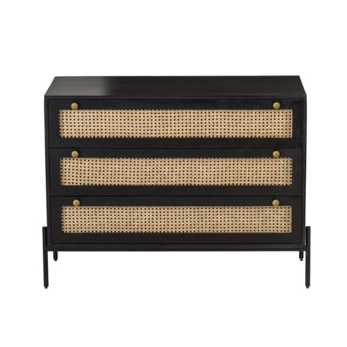 Image of Solid Sheesham Wooden Chest of Drawer with 3 Drawers Multipurpose | Storage Cabinet for Living Room, Bedroom, Hotel & Home, Black Finish, (45D x 105W x 78H Centimeters)