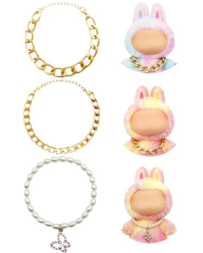 17cm人形ドール用 3本セット パールネックレス（バタフライペンダント付き）＆ゴールドチェーンネックレス ラブブ用