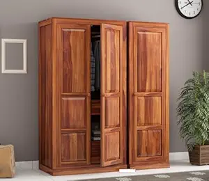 KARINA FURNITURE Wooden Wardrobe for Clothes | Sheesham Wood 3-Door Wardrobe with 8 Shelves Storage | Solid Wood Large Cupboard Almirah: Storage Cabinet for Your Living Room/Bedroom (Design 13)