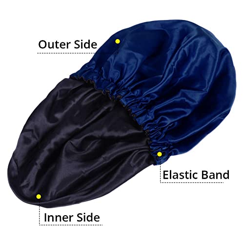 Image of GO WELL Satin Silk Bonnet With 3 Scrunchies - Reversible Hair Cap for Sleeping, Adjustable Wrap for Curly Hair (Violet)