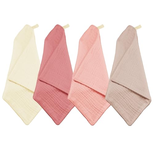 4PCS Muslin Squares Soft Face Cloths Makeup Remover Pure Cotton Muslin Cloth Reusable Squares Muslin Cloths Cotton Wash Cloths for Skin Care Daily Cleansing Travel Women Men Adults (10X10 Inch)