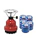 Produktbild Campata mini tragbarer Gaskocher Set | Metall Campingkocher + 5 Gaskartuschen | 190g C200 Gas, Stechkartusche, Kartuschenkocher | (Red)