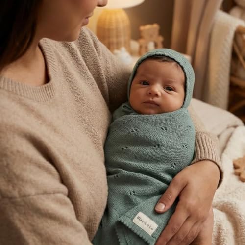 Image of 100% Luxury Organic Cotton Pointelle Knit Baby Quilt Blanket - Refined Lightweight Heirloom Nursery Essential (Pointelle - Forest Green)