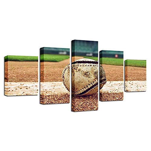 Impression sur toile intissée 5 pièces - Décoration murale baseball pour chambre enfant