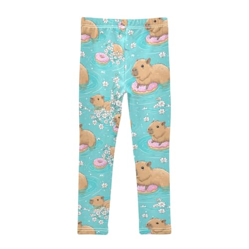 Capybaras Doughnuts Bird Flowers Girls Leggings Kids Yoga Pants Dance Active Tights 4T2