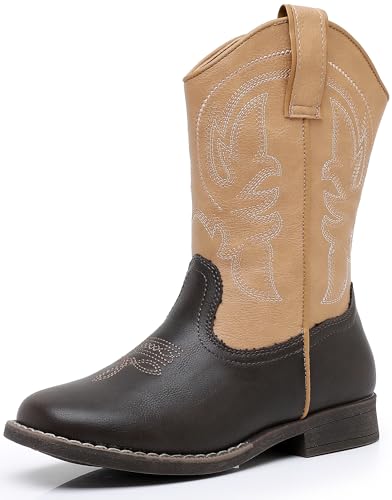 Felabo Boys Cowboy Boots with Zipper and Embroidered Shaft