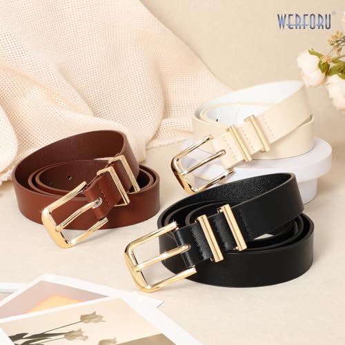 WERFORU 3 PACK Women Belt Women Fashion Leather Belts for Jeans Pants Ladies Belts with Gold Buckle