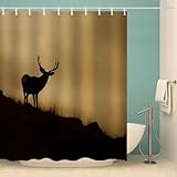 RFFLUX 3D Elch Duschvorhang Anti Schimmel 180x180 cm mit 12 Haken Hirsch Duschvorhänge Anti-Bakteriell Waschbar Wasserdicht Polyester Badvorhänge für Badezimmer（Stil 30-1）