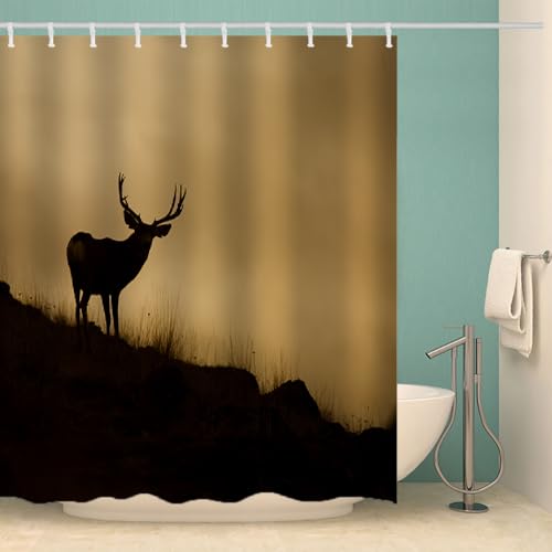 RFFLUX 3D Elch Duschvorhang Anti Schimmel 180x180 cm mit 12 Haken Hirsch Duschvorhänge Anti-Bakteriell Waschbar Wasserdicht Polyester Badvorhänge für Badezimmer（Stil 30-1）