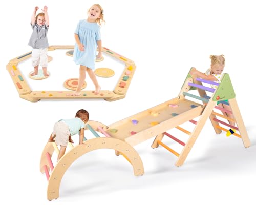 Image of aiwo Pikler Triangle Set 7in1 Climbing Toys for Toddlers 1-3 Baby Climbing Gym, Toddler Balance Beam Stepping Stones