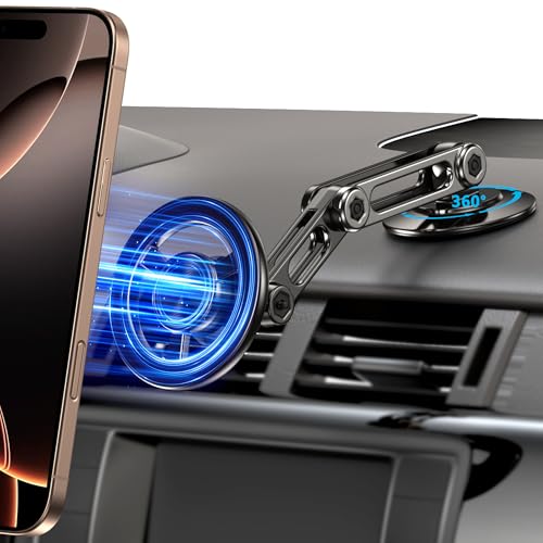 BPTAKOO Ultra Magnetic Long-Arm Phone Holder Stand, Fits for MagSafe Car Mount Bracket【Windshield+Vent+Dash】, 360° Rotation Adjustable Strong Magnets Car Mount Desk Office Phone Cradle Holder, Black