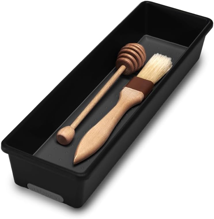 Classic 13 x 4 Long Drawer Organizer, Carbon | non slip feet, rounded corners, open compartment, soft grip lining, utensils tools supplies, office craft items, woman owned