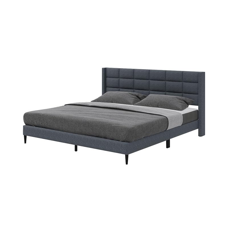 Image of Amazon Brand - Solimo Wood and Fabric Woke Upholstered King Size Bed Without Storage | Wooden Frame, Linen Fabric Headboard, Modern Design, Strong, Durable Furniture for Bedroom, Livingroom (Grey)
