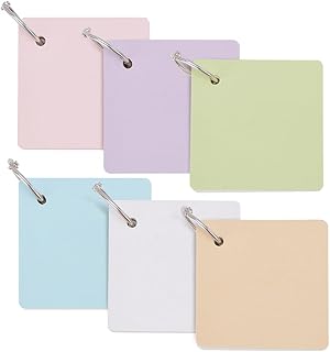 PLIGREAT 6 tarjetas de notas de colores, 8 × 8 cm, tarjetas de aprendizaje cuadradas grandes, 55 hojas, tarjetas de notas vacías con anillas de encuadernación, tarjetas de notas portátiles para pintar