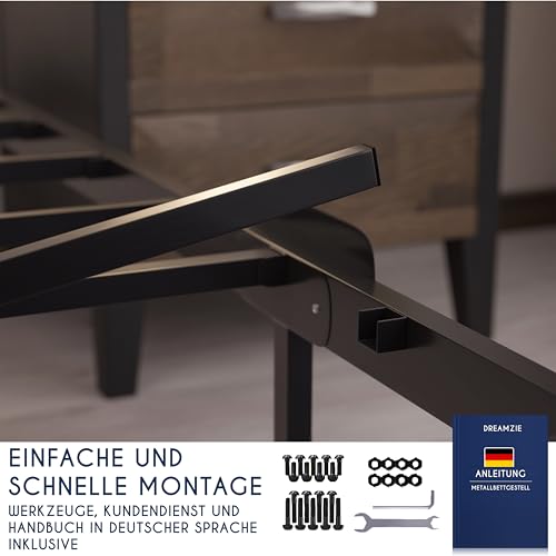 Dreamzie Metallbett 120x200 mit Lattenrost - Bettgestell 120x200 mit Füßen - Höhe 45 cm - Stabil, Einfacher Aufbau, Viel Stauraum – Bild 5
