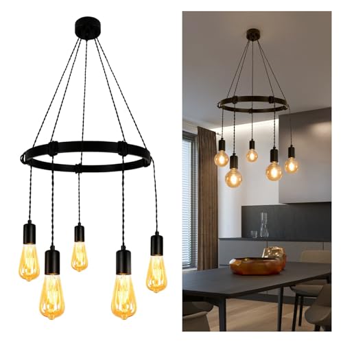 Osairous Lampadario a Sospensione Industriale, 5 Testa Lampada da Soffitto Vintage E27 Regolabile, Creativo DIY Lampada a Sospensione Nero per Soggiorno Sala da Pranzo, 150CM(Lampadina Non Inclusa)