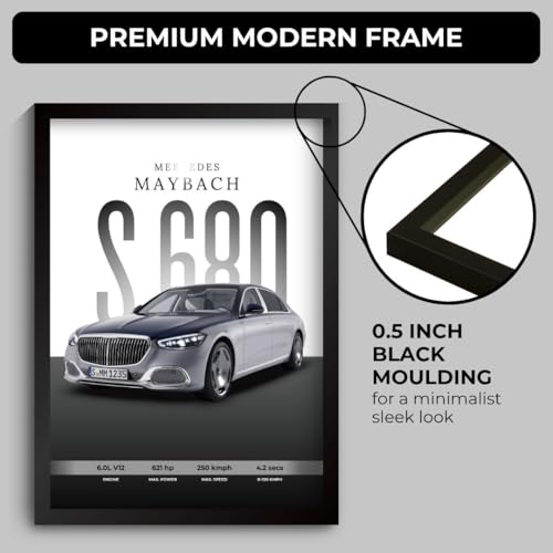 Image of Mercedes Maybach Poster | Framed Maybach S680 A4 Sized (31 x 23 cm) | Mercedes Car Poster for Wall, Gift for Boys, S Class Posters Frames | Car Posters for Wall, Bedroom, Hostel, Study Room,Desk (F 043)